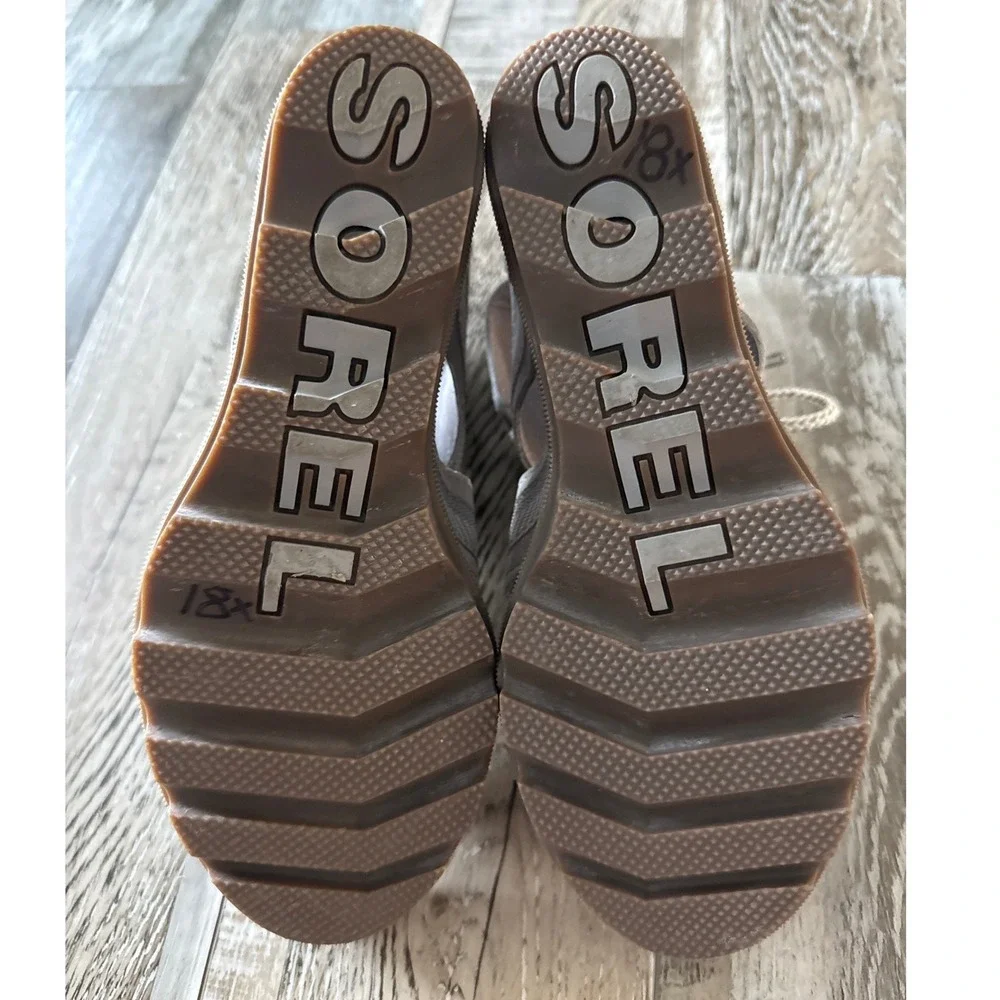 Sorel Joanie II Lace Up Wedge Sandals Ash Gray Sz 7.5 Suede Leather Open Toe